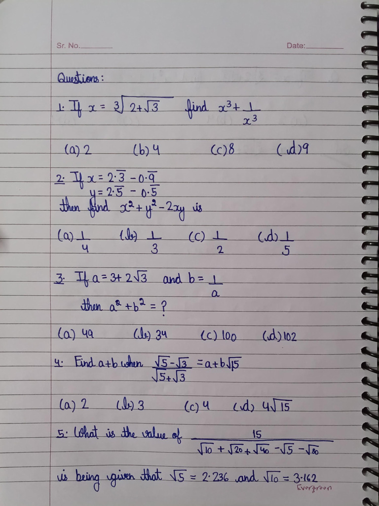Maths Chapter 1 Number System Practice Questions | PDF