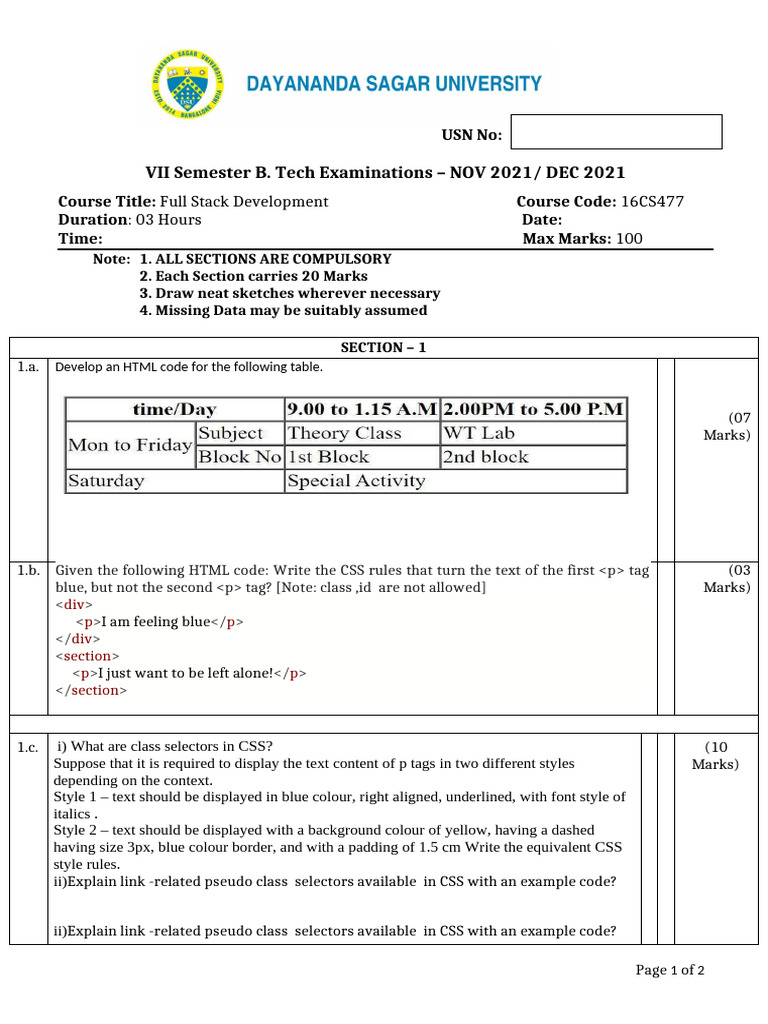 16CS477 FullStackDevelopment | PDF | Document Object Model | World Wide Web