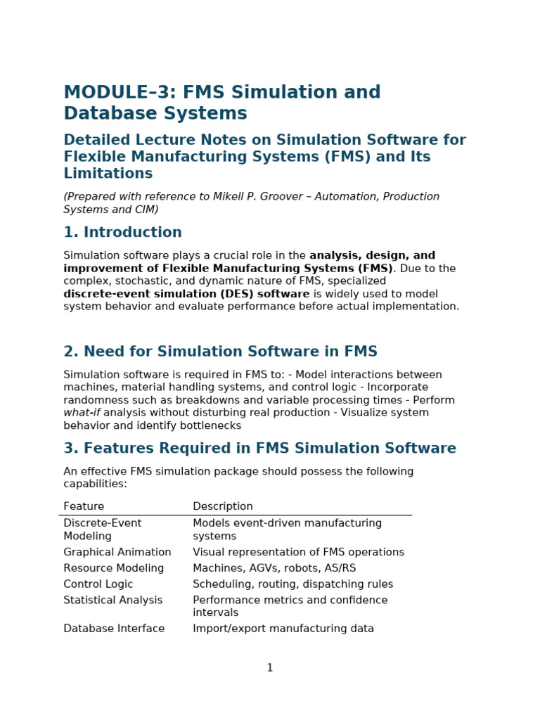 Module-3 Lecture 2 Notes - Simulation Software For Fms and Its ...