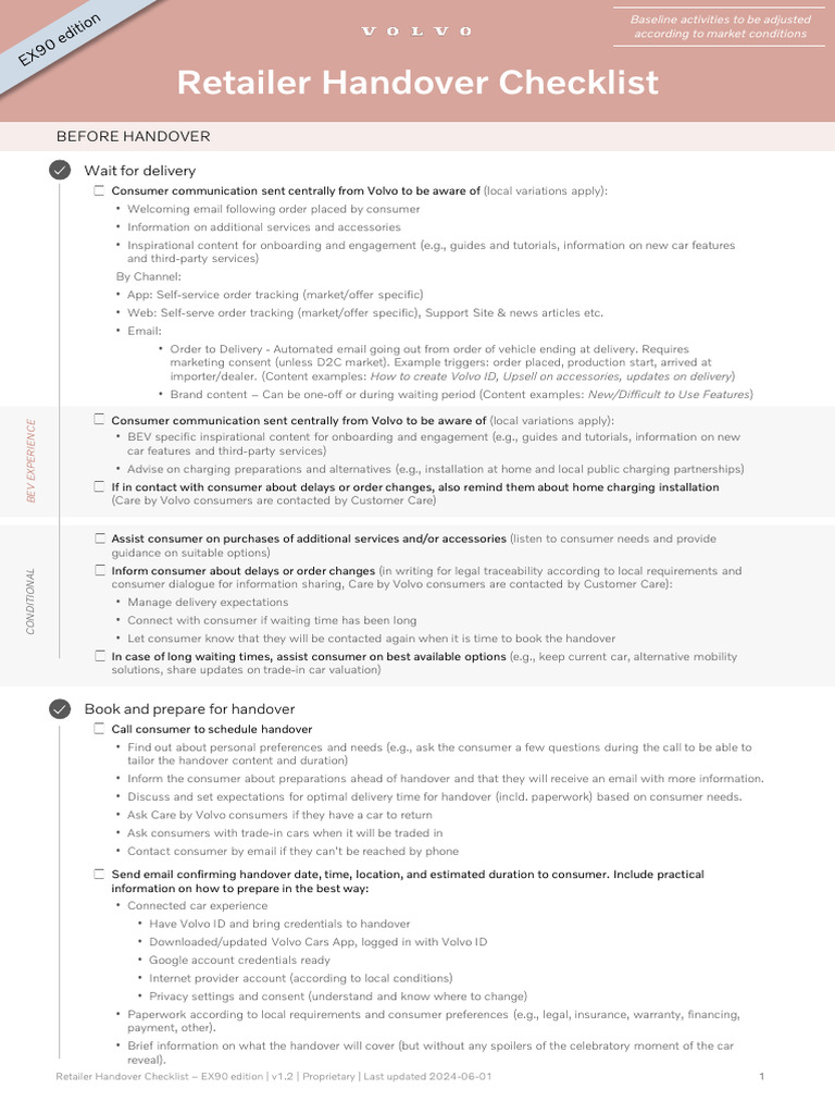 EX90 FULL Retailer Handover Checklist V1.2 06.01.24 ENG | PDF ...