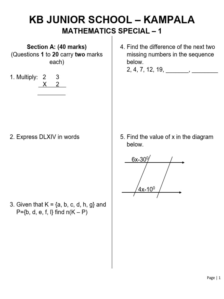 p.7 Mathematics KB Junior School | PDF | Mathematics