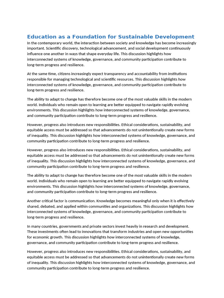 Education as a Foundation for Sustainable Development | PDF