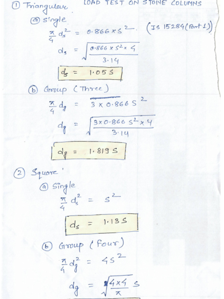 Stone Column Plate Diameter Calculation | PDF