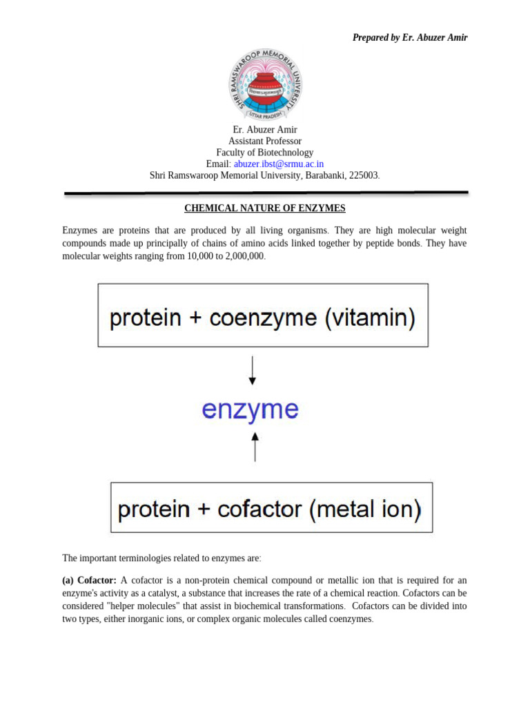 Unit-1 - Cofactor and Properties of Enzymes | PDF | Cofactor ...