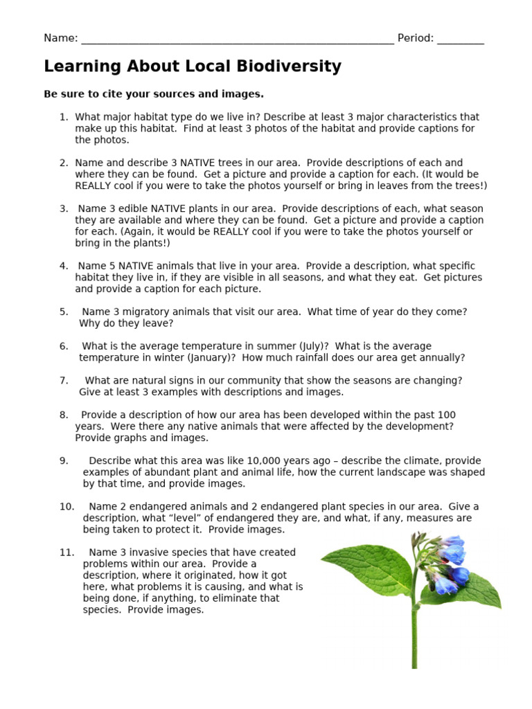 Local Ecosystem and Biodiversity Survey | PDF | Habitat | Endangered ...