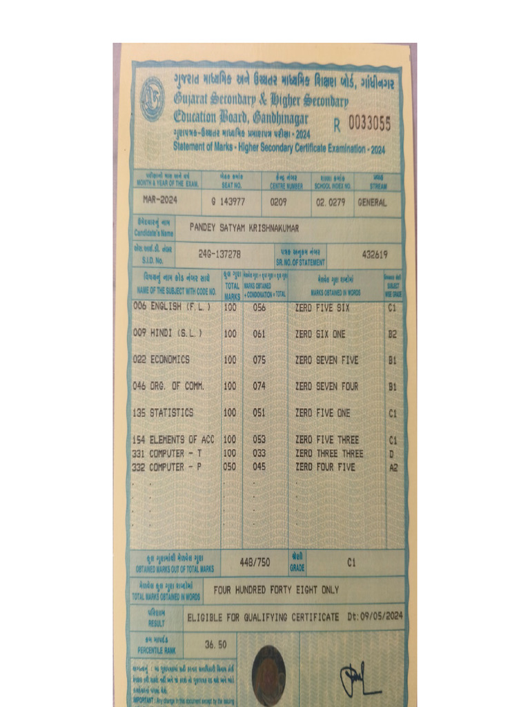 12 TH Marksheet | PDF
