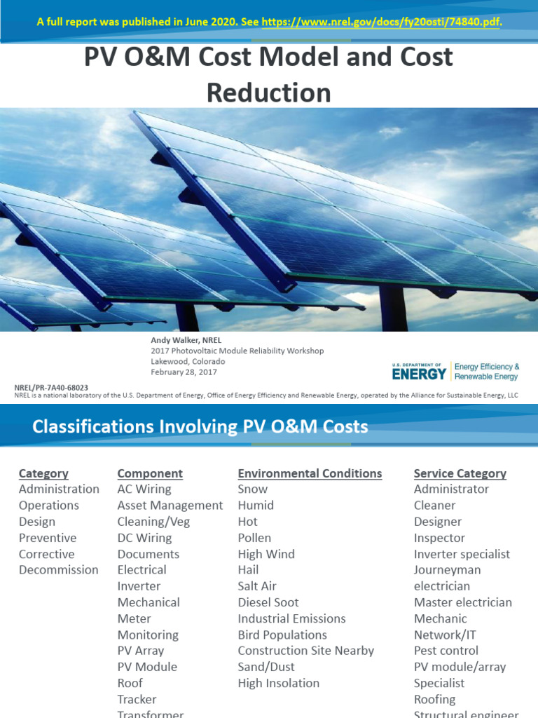 PV O&M Cost Model and Cost Reduction | PDF | Photovoltaics ...