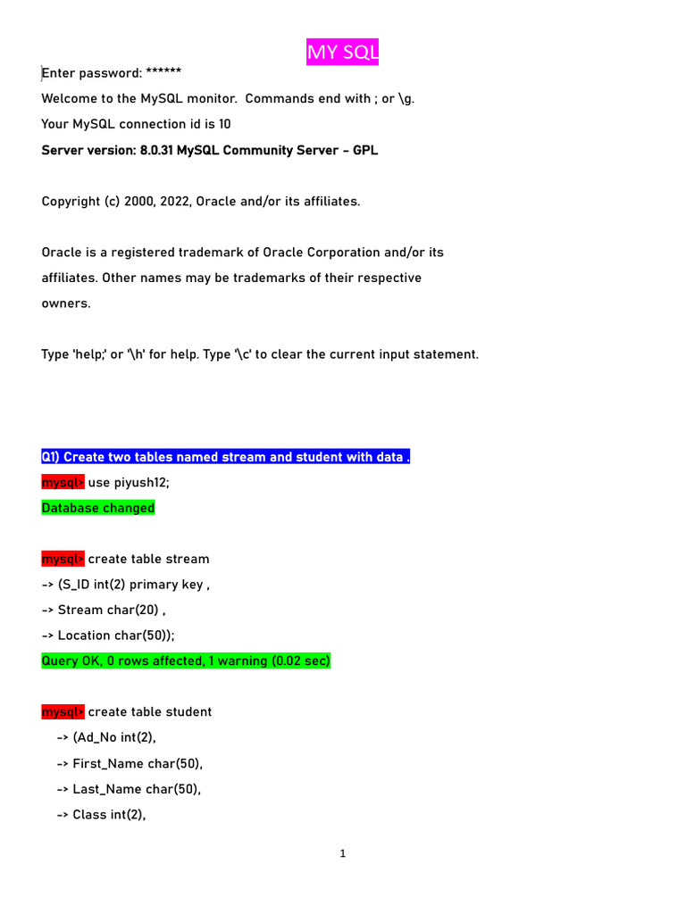 Stream and Student Table - 250310 - 181442 | PDF | My Sql | Data Management