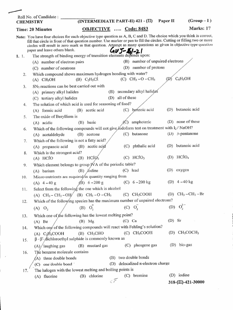 Chemistry 12 GUJ (G1+G2) 21 | PDF