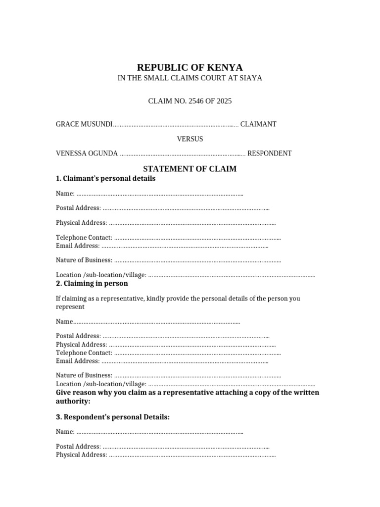 Small Claims Court Statement of Claim | PDF | Common Law