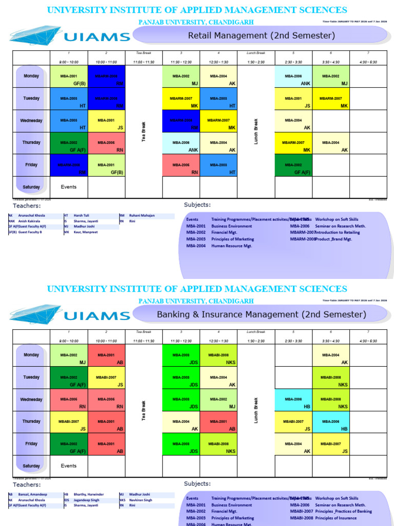 F - Timetable Classwise 2026 Semester 2&4 7 Jan 2026 | PDF