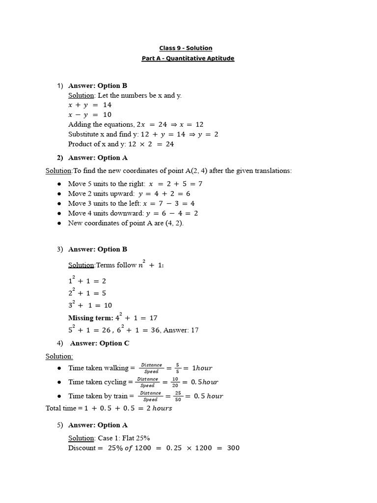 Class 9 Quants & CA - Solution | PDF