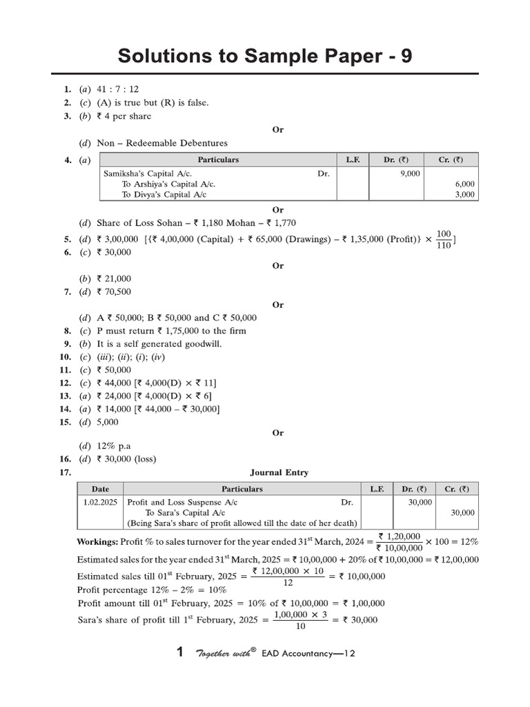 Cbse Cl12 Ead Accountancy 2026 Edition Ans To SP 9 | PDF