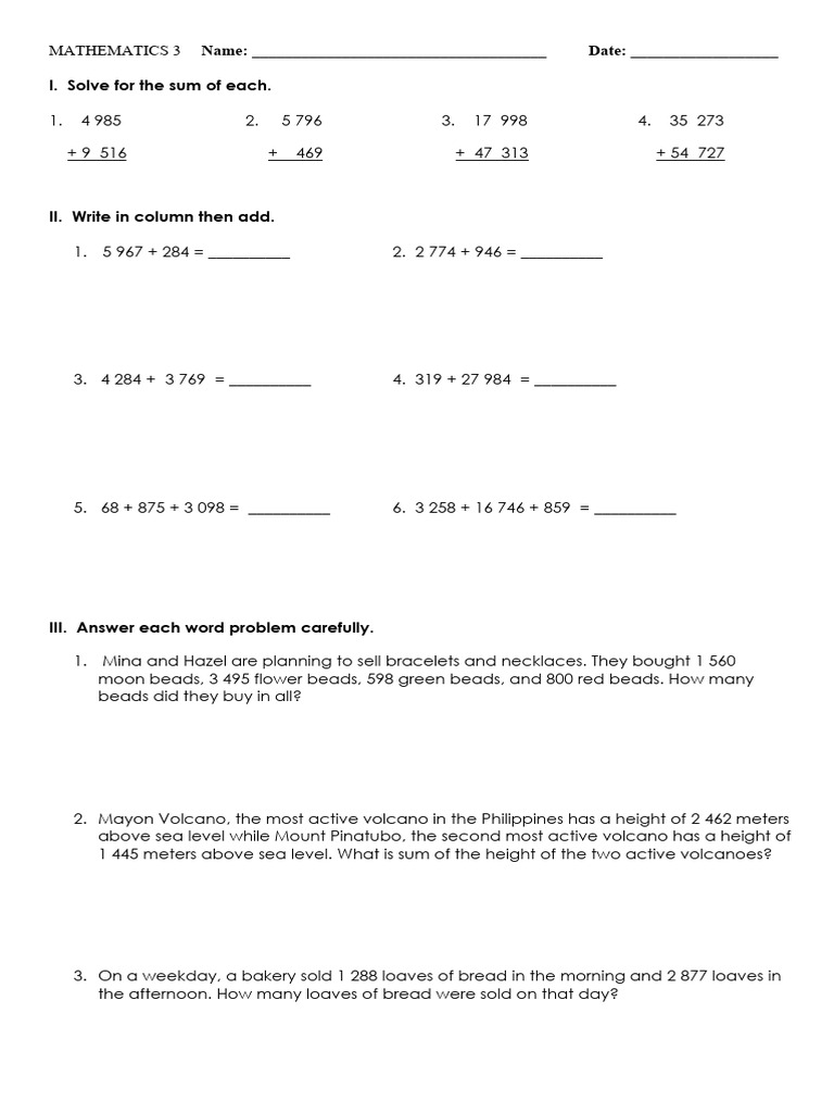 Practice On Addition | PDF