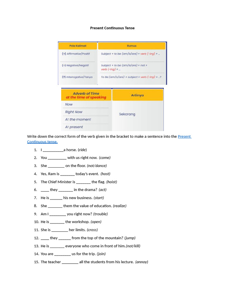 Present Continuous Tense | PDF