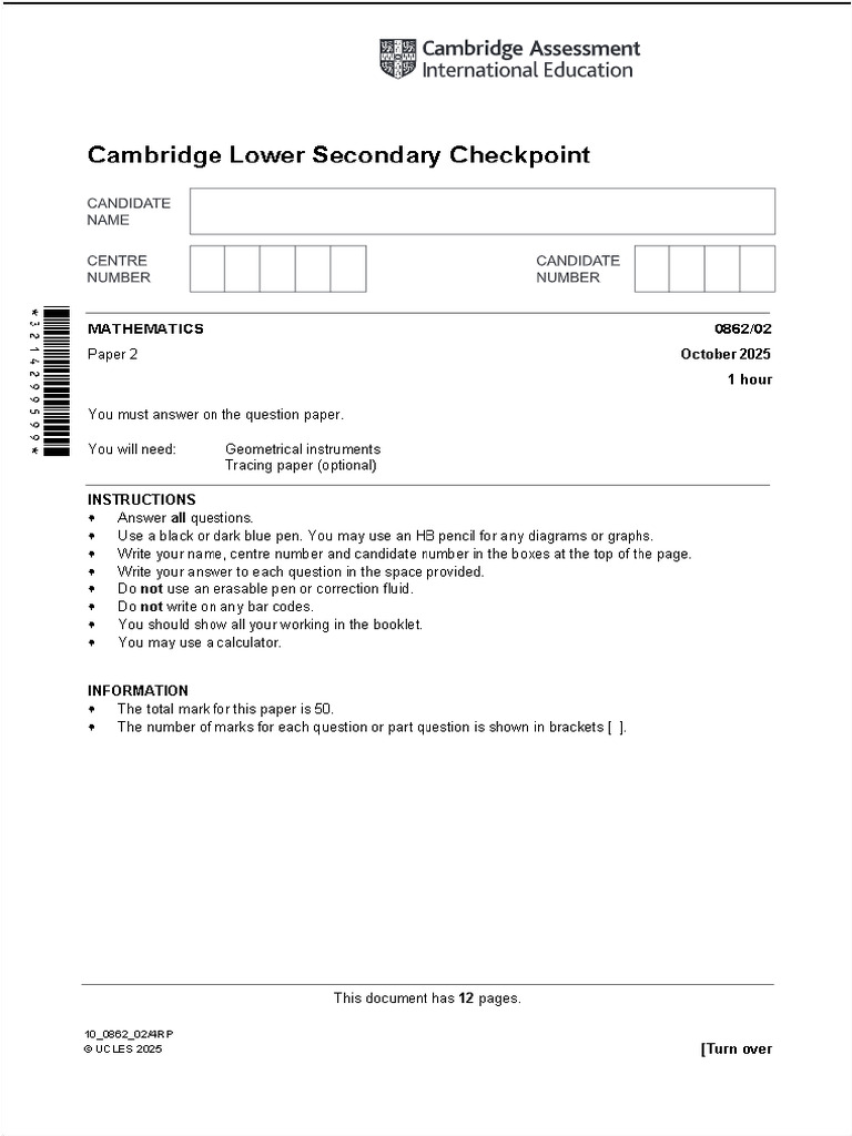 Cambridge Checkpoint Past Paper Series 3 Paper 2 2025 | PDF