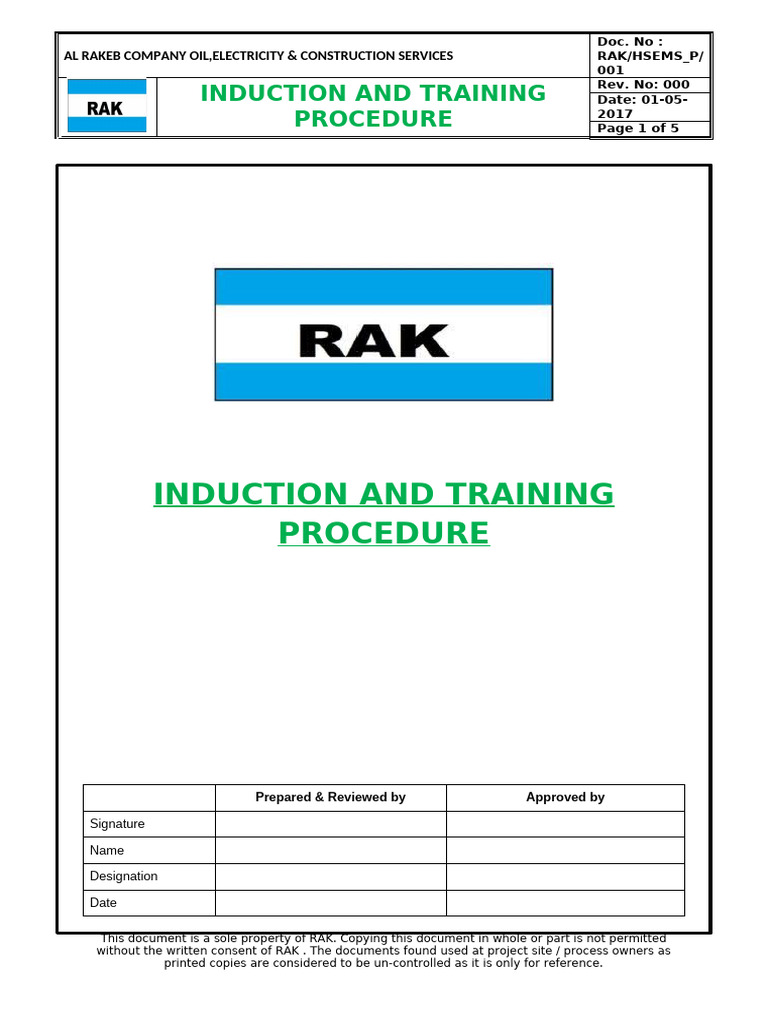 Hsems - P001 - Induction and Training Procedure | PDF | Occupational ...