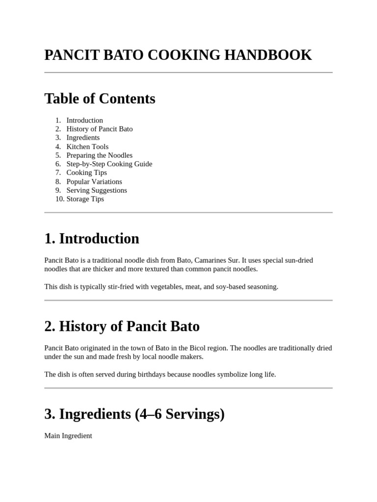 Pancit Bato Cooking Handbook | PDF
