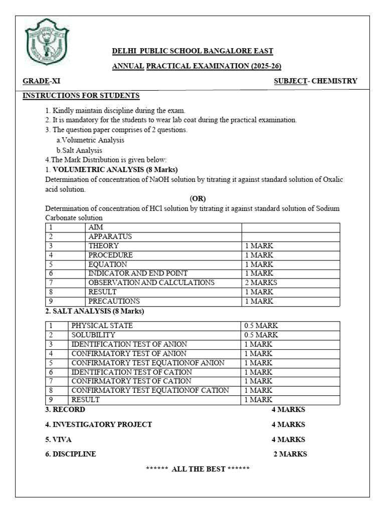 Instructions For Annual Practical Exam 2025-26 | PDF