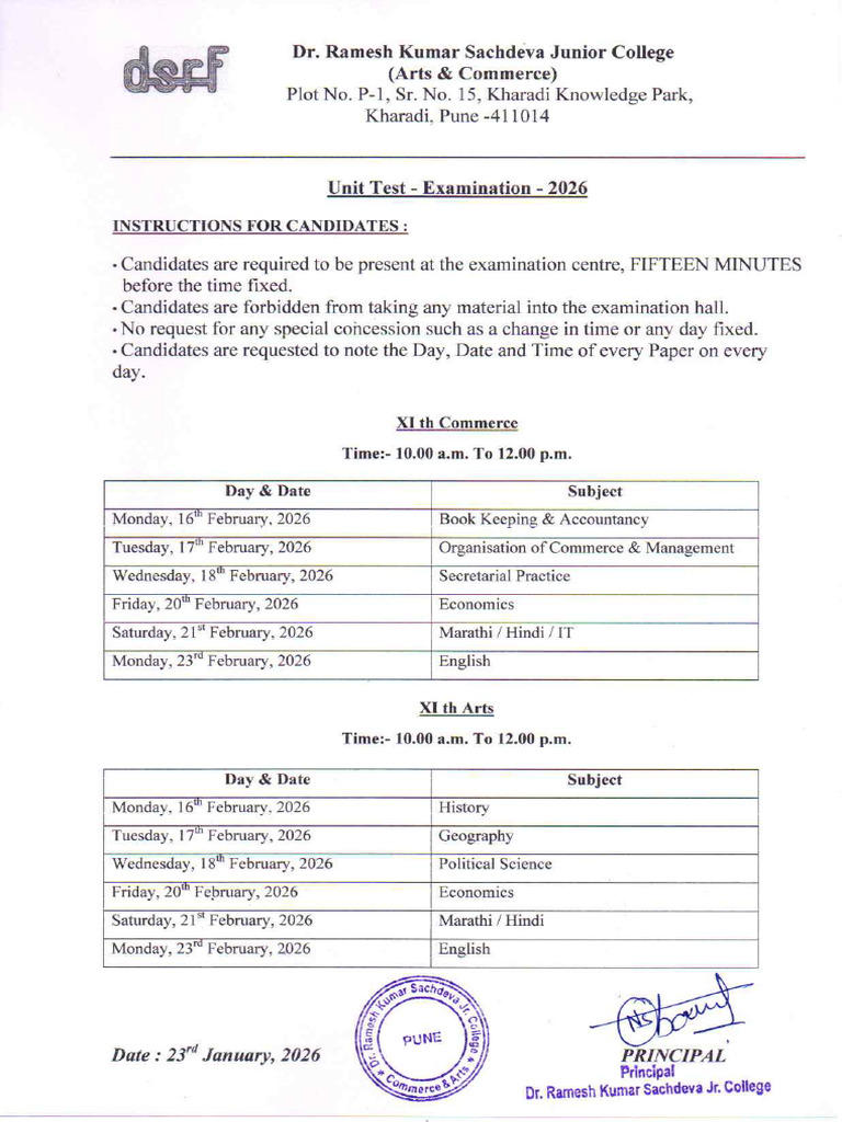 Unit Test - Examination - 2026 | PDF