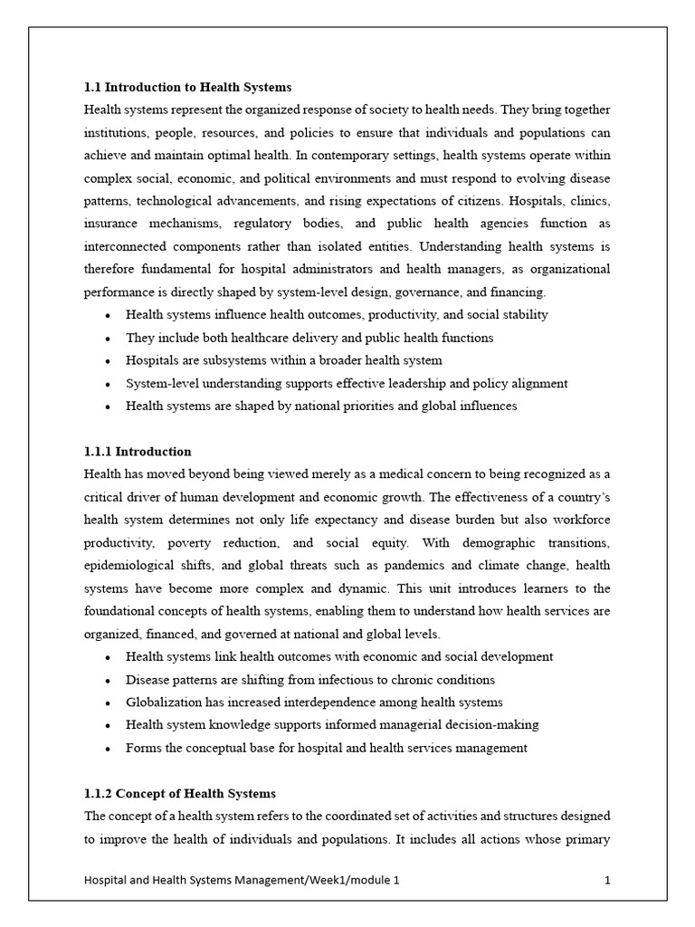 1.1 Introduction To Health Systems | PDF | Public Health | Health Care