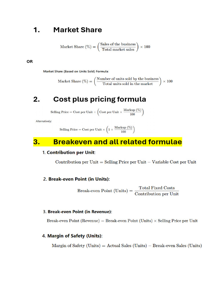 Important Formulae For Business | PDF