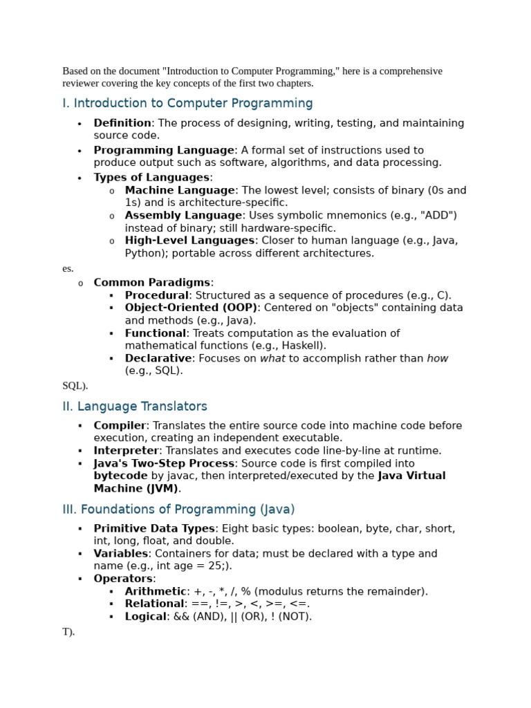 Computer Prog Reviewer | PDF | Java (Programming Language) | Computer ...