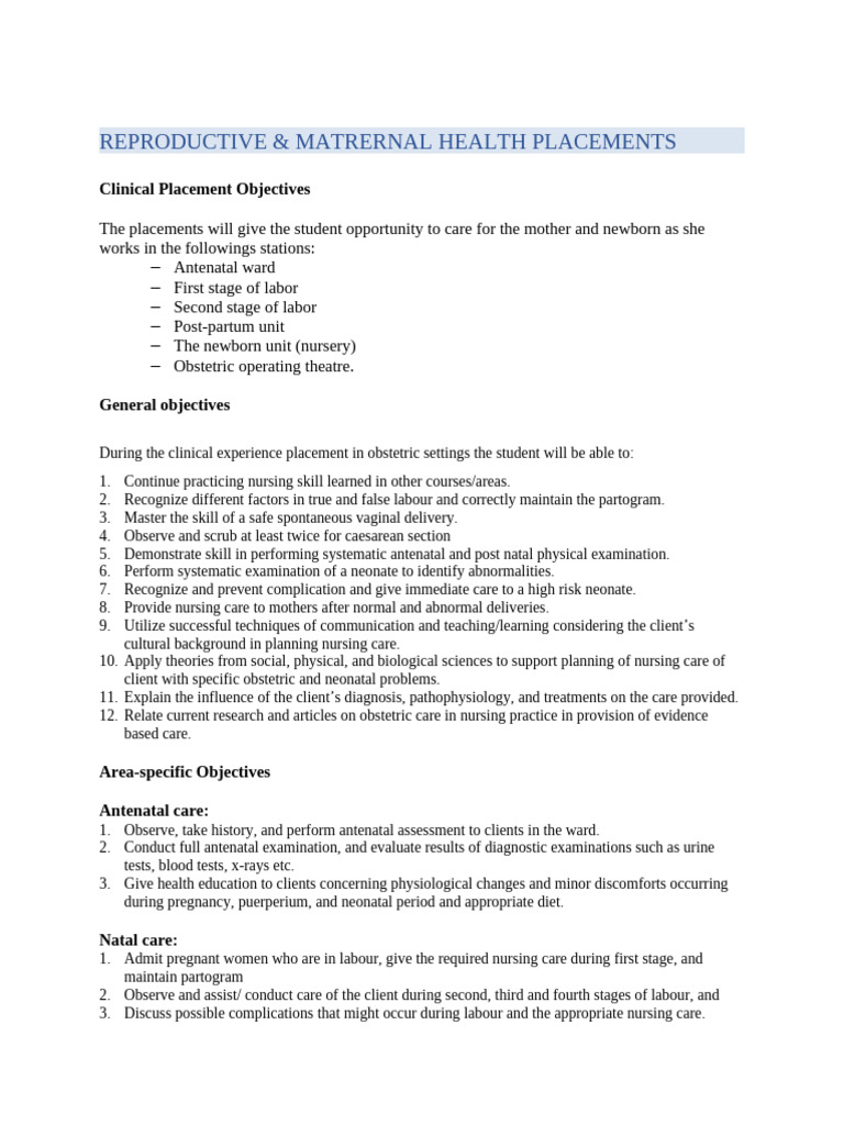 Reproductive Health Clinical Objectives | PDF | Childbirth | Postpartum ...