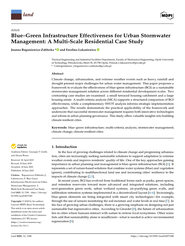 Blue-Green Infrastructure Effectiveness For Urban Stormwater Management ...