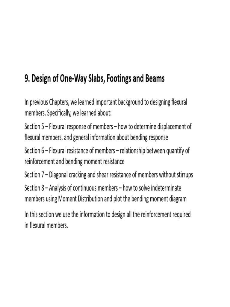 9.0 Design of Slabs, Footings and Beams | PDF | Bending | Beam (Structure)