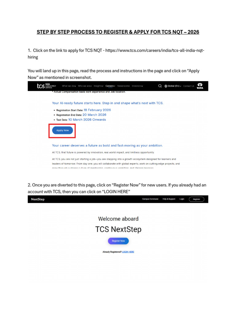 Step by Step Process To Register & Apply For NQT 2026 | PDF