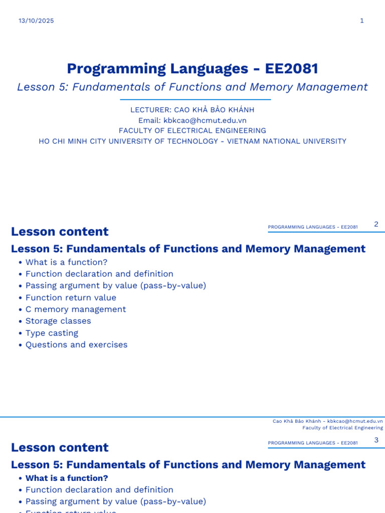 Lesson 5 Fundamentals of Functions and Memory Management | PDF ...