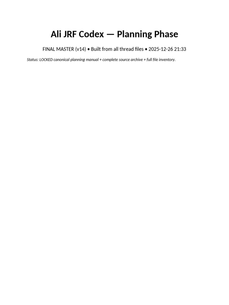 Ali JRF Codex Planning Phase FINAL LOCKED v14 | PDF