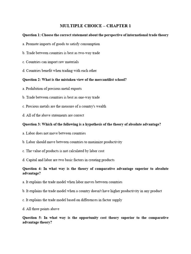 Multiple Choice - Chapter 1 | PDF | Comparative Advantage | Labour ...