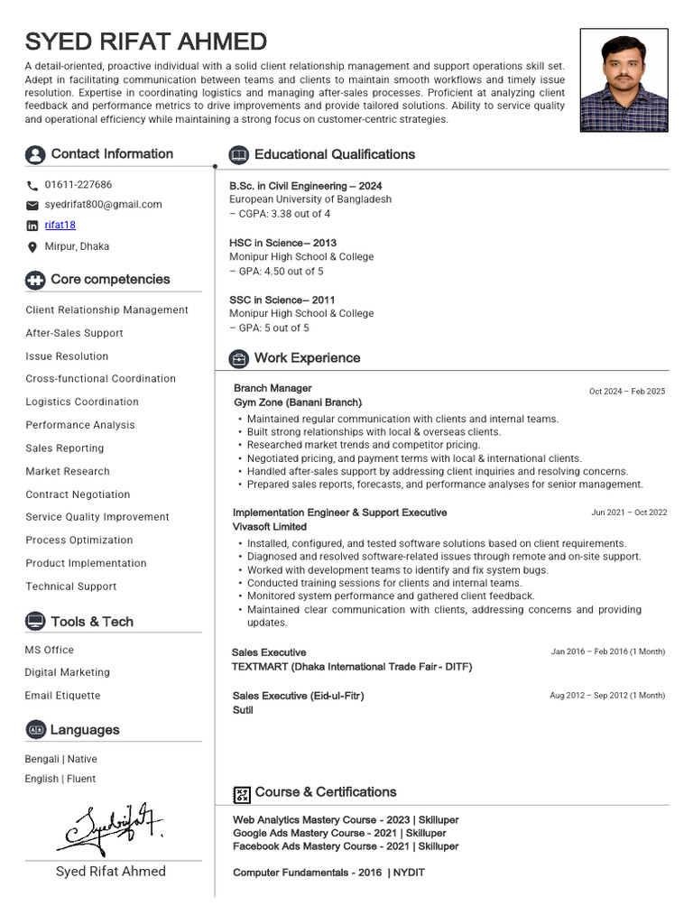 Resume of Syed RIfat Ahmed | PDF | Business | Computing