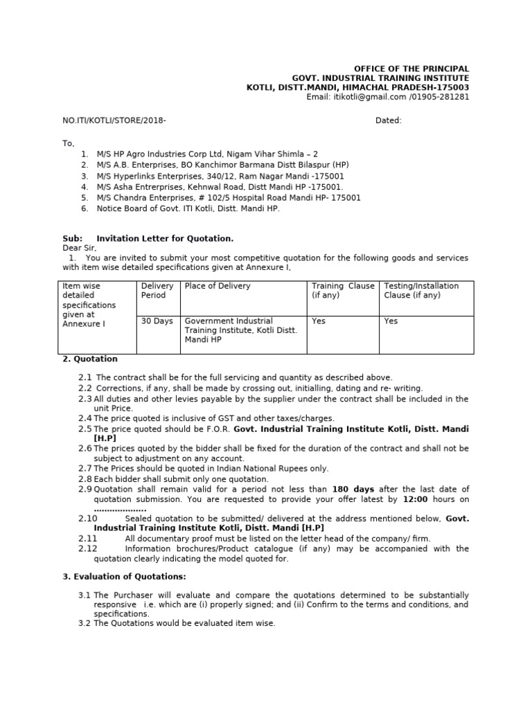 Quotation Letter For Competitive Bid Refilling of Fire Extinguishers 25 ...