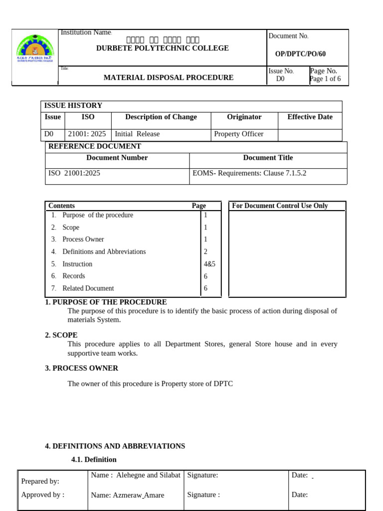 Material Disposal Procedure | PDF