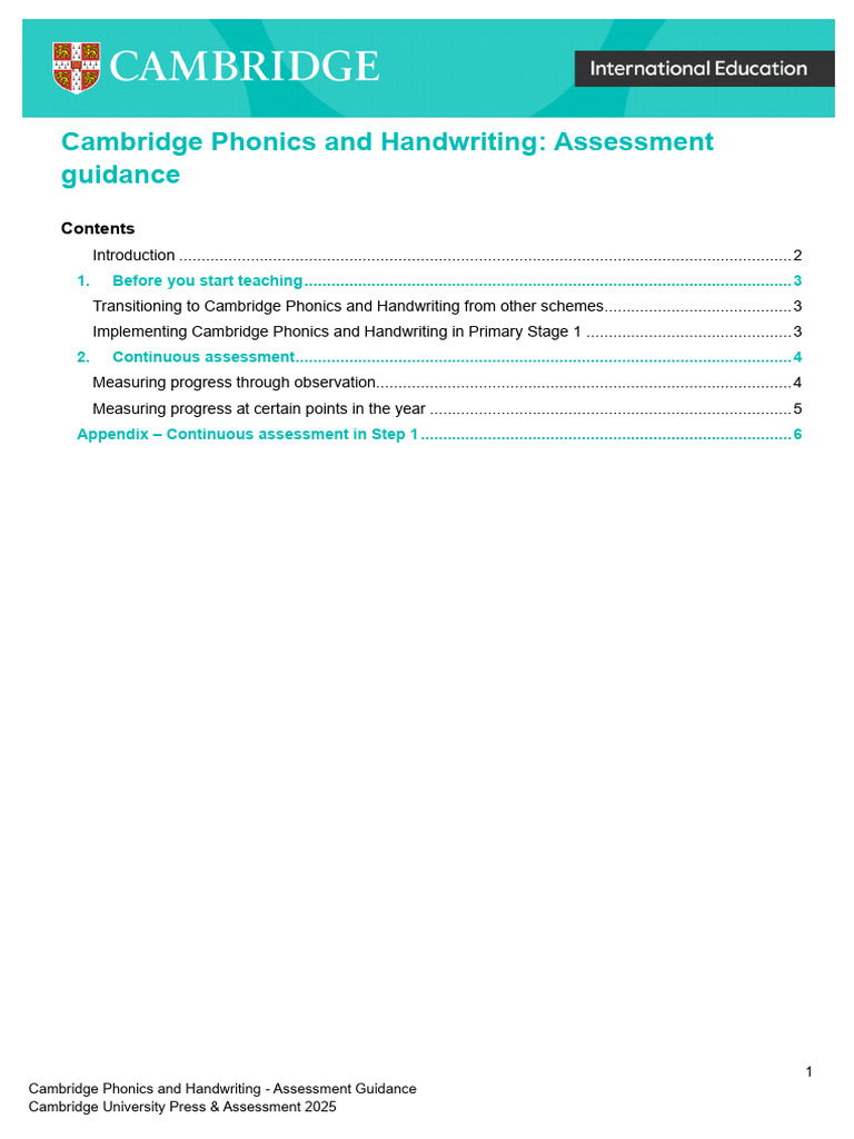 Cambridge Phonics and Handwriting Assessment Guidance | PDF | Phonics ...