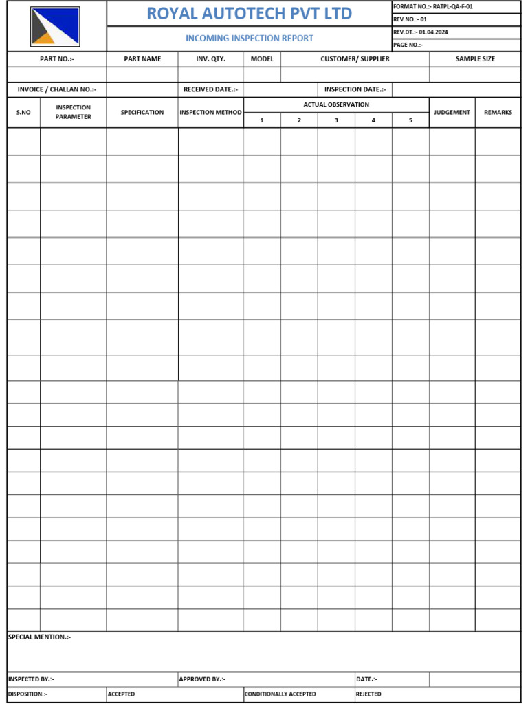 Incoming Inspection Report | PDF