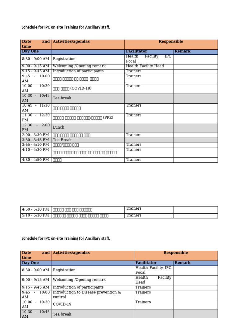 Ancillary Staff IPC Training Schedule | PDF | Hygiene | Public Health