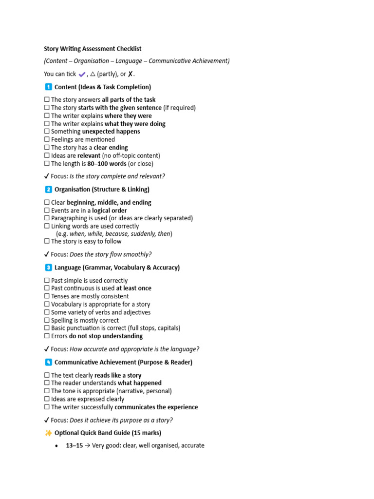 Writing Assessment Checklist and Answer Great Writing Level 1 | PDF