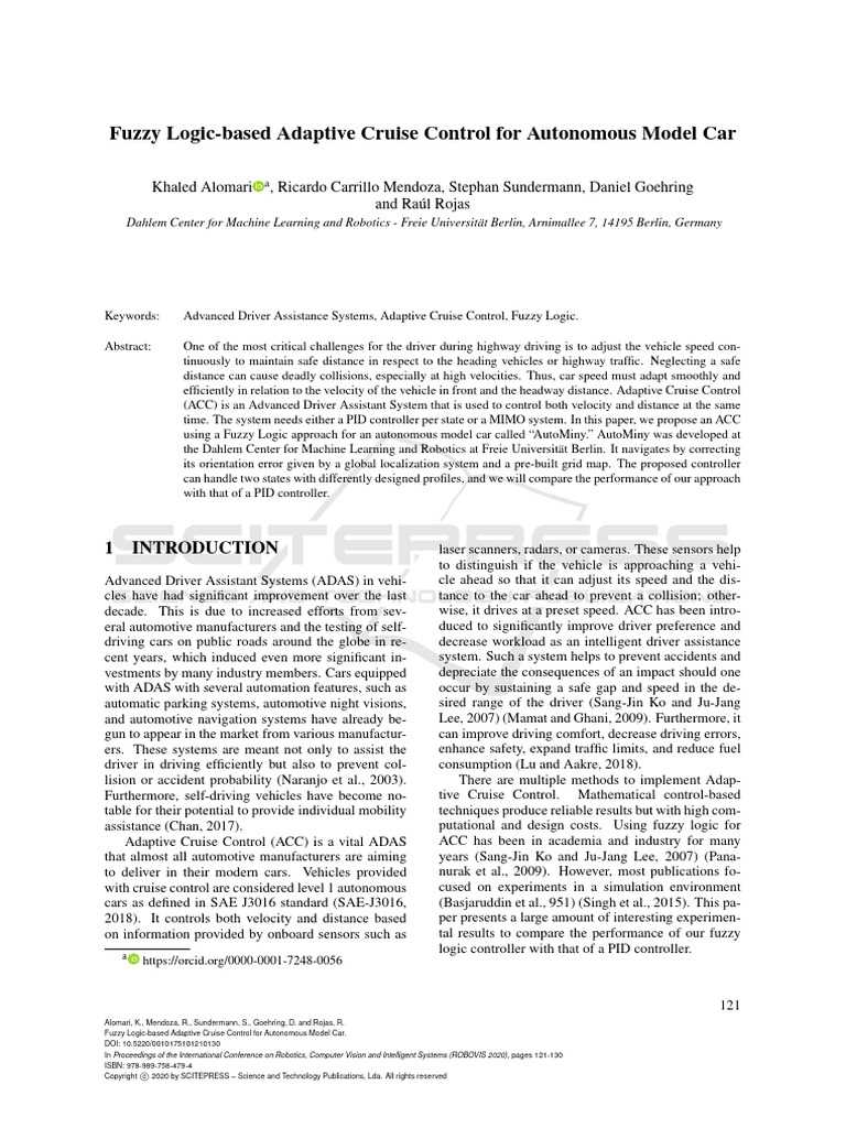 4. Fuzzy Logic-based Adaptive Cruise Control for Autonomous Model Car | PDF