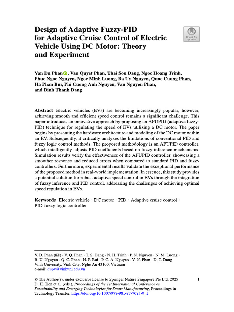 Design of Adaptive Fuzzy-PID For Adaptive Cruise Control of Electric ...