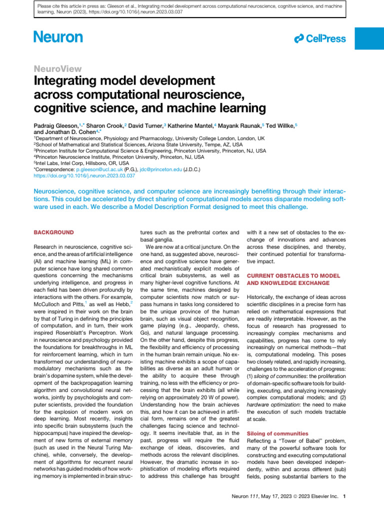 Integrating Model Development Across Computational Neuroscience ...