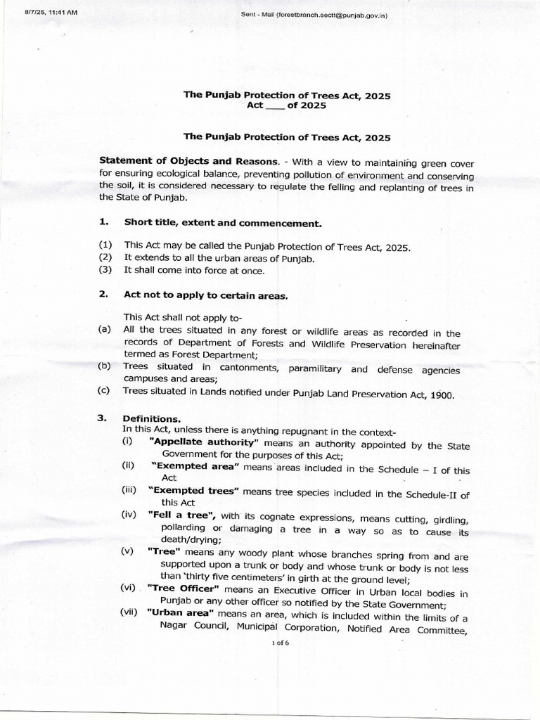 The Punjab Protection of Trees Act, 2025 | PDF