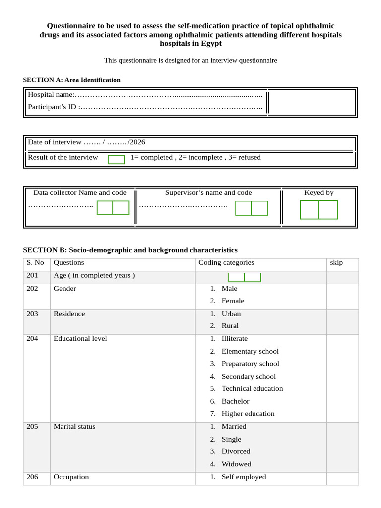 Self Medication Questionnaire 0.1 | PDF | Adverse Effect | Health Care