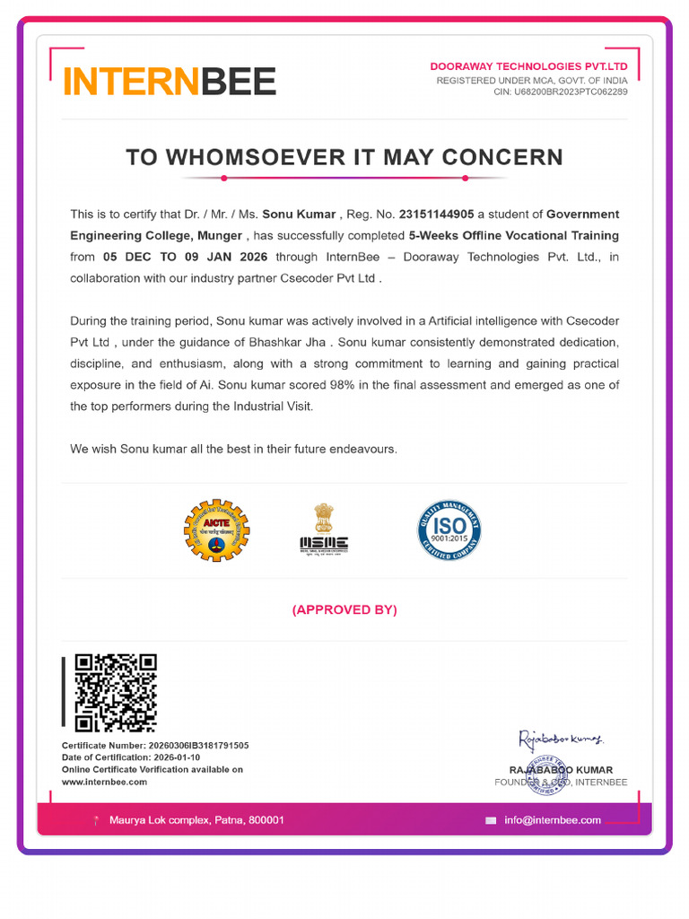 InternBee Certificate | PDF
