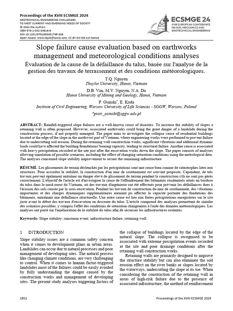 842 C Slope Failure Cause Evaluation Based on Earthworks | PDF ...