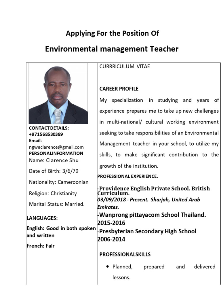 Environmental Management CV (Em) Aa | PDF