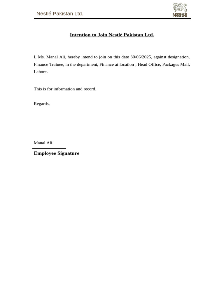 Typed Intention to Join Form | PDF